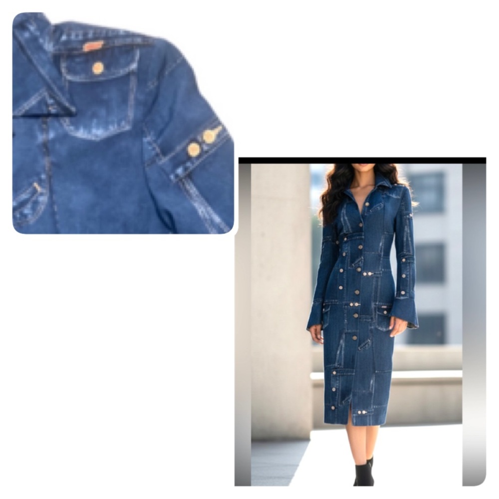 Women’s Vintage‎ Chic  Faux Denim Button-Up Midi Dress